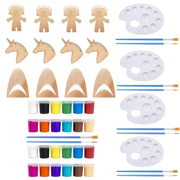 Ahşap Boyama Yaz Okulu Kurs Tatil Aktivite Etkinlik Sanat 12 Obje + 12 Fırça + 4 Palet - Image 1