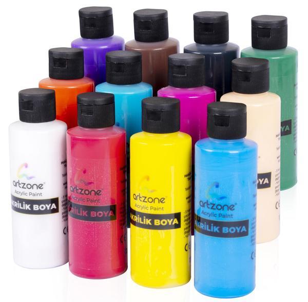 Artzone Akrilik Boya Seti 12 Renk x 120ml. (Ana Renkler) + Renkli Kutu - Image 1