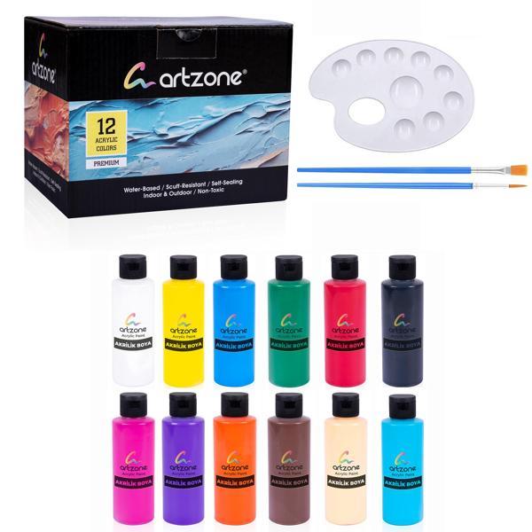 Artzone Akrilik Boya Seti 12 Renk x 120ml. Fırça ve Palet Hediyeli   - Image 1
