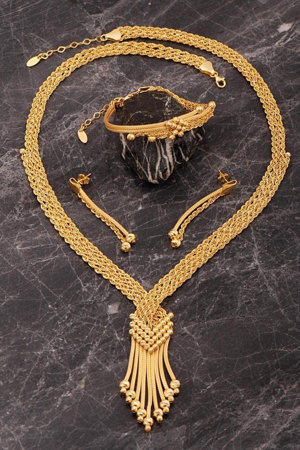 Halat Model Dorissa Hasır Altın Kaplama Elişi Gümüş Set 2850 - Image 1