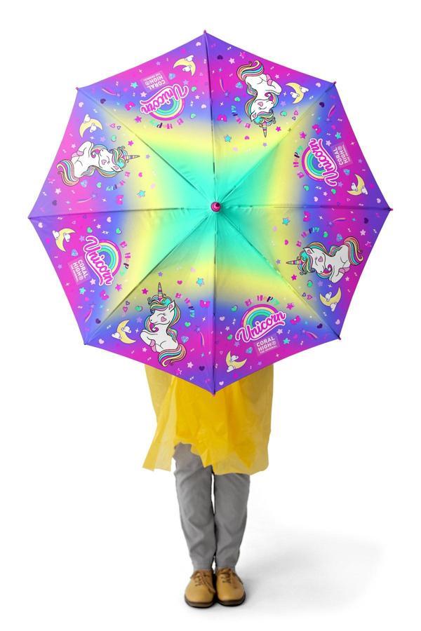 Coral High Kids Lavanta Su Yeşili Unicorn Desenli Çocuk Şemsiyesi 12662 - Image 1