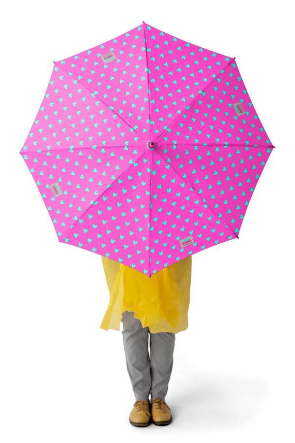 Coral High Kids Neon Pembe Su Yeşili Kalp Desenli Çocuk Şemsiyesi 12660 - Image 1