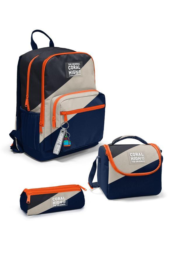 Coral High Lacivert Koyu Gri Bej Renkli 3’lü Okul Çanta Seti SET0123693 - Image 1