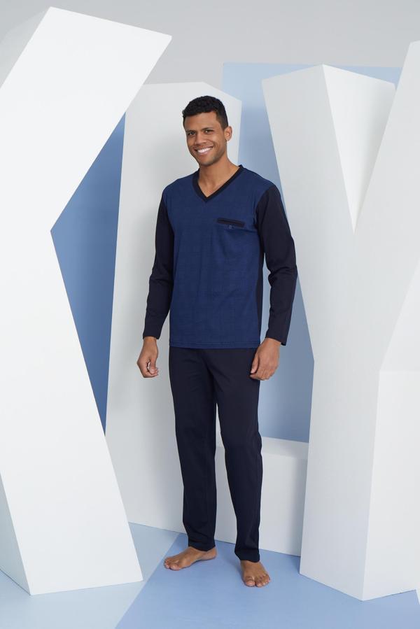 Kly 9260 Erkek V Yaka Uzun Kollu Pijama Takım - Image 1