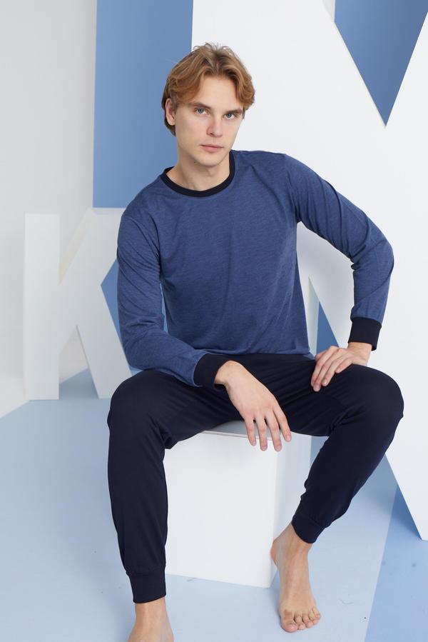 Kly 9259 Erkek Yuvarlak Yaka Uzun Kol Lastikli Pijama Takımı - Image 1