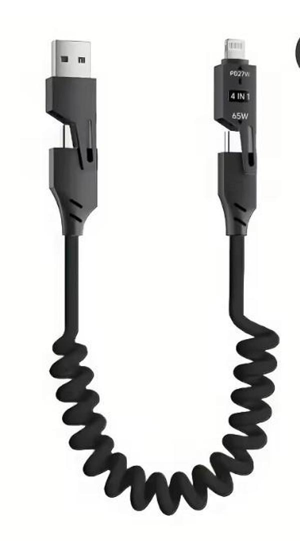 PDA Teknoloji 65W Type-C+USB A to Type-C+Lightning Akordiyonlu Hızlı Şarj Kablosu 1.5m Siyah - Image 1