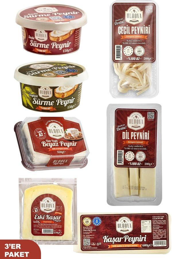 Uluova Süzme Peynir, Sürme Peynir, Çeçil Peynir, Beyaz Peynir, Dil Peyniri, Eski Kaşar Peyniri X3'Er Paket - Image 1
