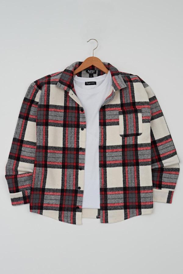 Flanel Boxy Siyah Çizgili Gömlek  - Image 1