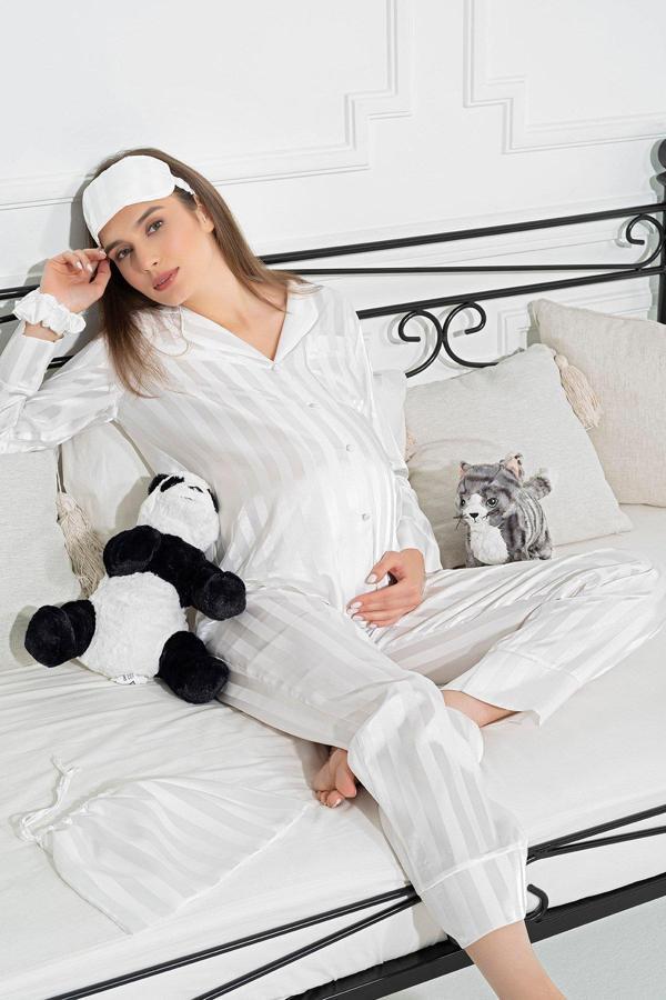 5'li Jakarlı Uzun Kol Hamile Pijama Takımı - Image 1
