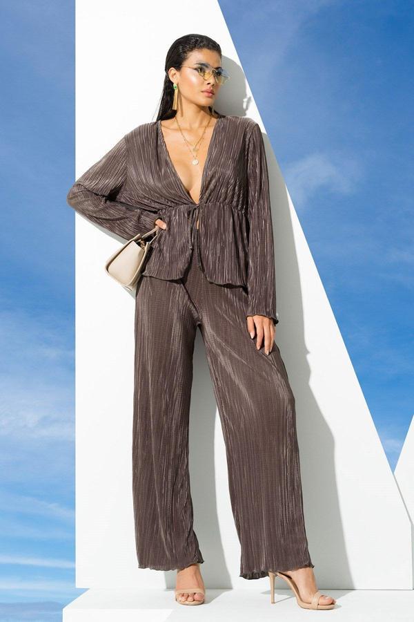 2'li Piliseli Yeşil Bluz Pantolon Takım - Image 1