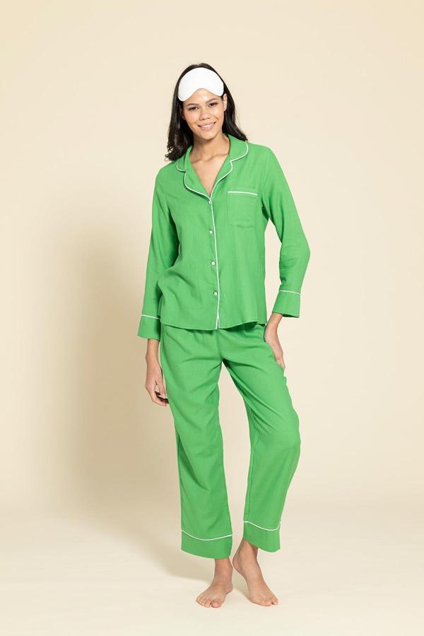 3'lü Organik Beyaz Biyeli Yeşil Pijama Takımı - Image 1