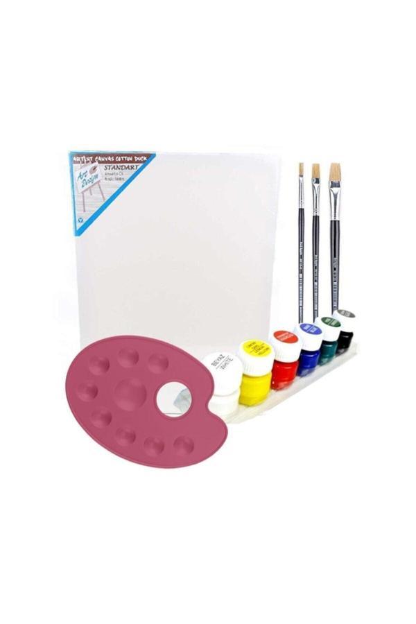 Elif Kırtasiye 35X50 Cm Resim Tuvali Boyama Başlangıç Seti - Akrilik Boya Fırça Palet Tuval Set T.S - Image 1