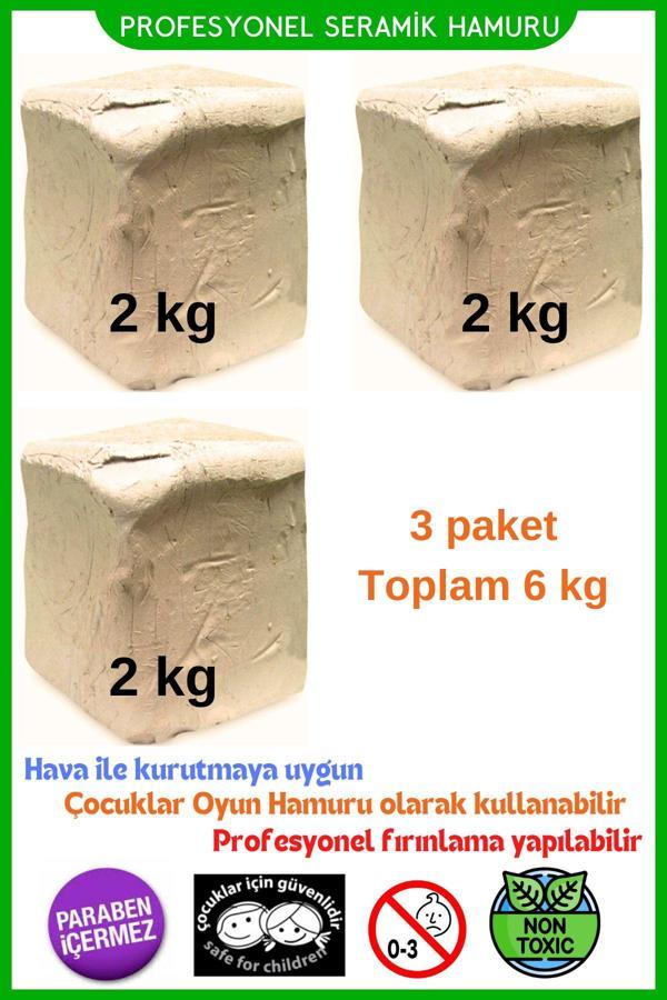 O&S Oyun Ve Sanat Eğlen-Üret Seramik Hamuru Kil Çamuru, Doğal Oyun Hamuru 3 Adet 2 Kg Toplam 6 Kg - Image 1