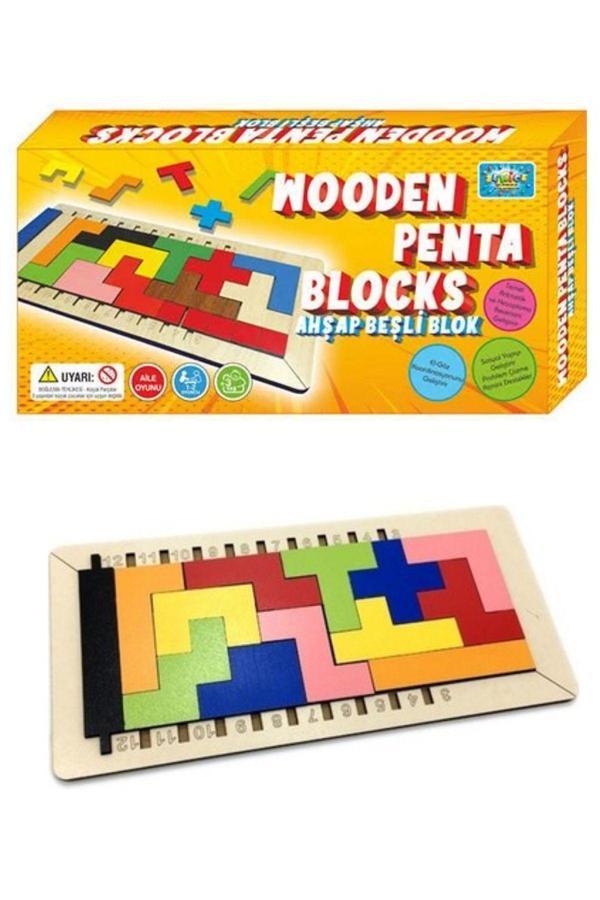 O&S Oyun Ve Sanat Eğlen-Üret Wooden Penta Blocks Oyunu, Pentablok Oyunu İlkokul Ortaokul Akıl Zeka Kutu Oyunu - Image 1