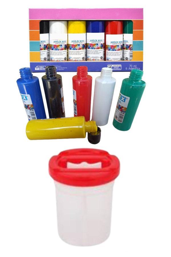 O&S Oyun Ve Sanat Eğlen-Üret 60Ml Akrilik Boya, 6 Renk Tuval Boyası, Resim Su Kabı, Fırça Kabı - Image 1