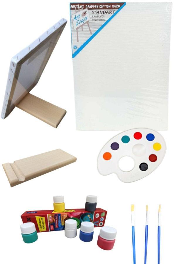 Oyun Ve Sanat Mini Taşınabilir Şövale Resim Başlangıç Seti Tuval Tual Resim Seti Şövalye - Image 1