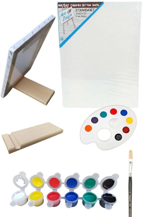 Oyun Ve Sanat Mini Taşınabilir Şövale Resim Başlangıç Seti Tuval Tual Seti Şövalye - Image 1