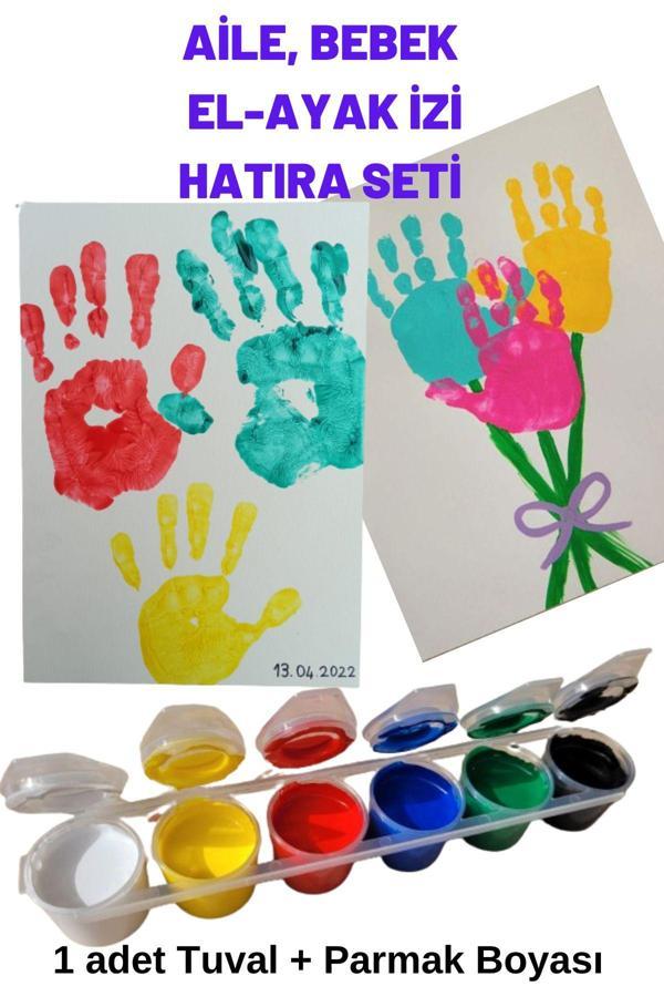 O&S Oyun Ve Sanat Eğlen-Üret Bebek El Ayak Izi - Aile El Ağacı - Aile El Hatırası - Resim Başlangıç Seti- Tuval (Tual) Seti - Image 1