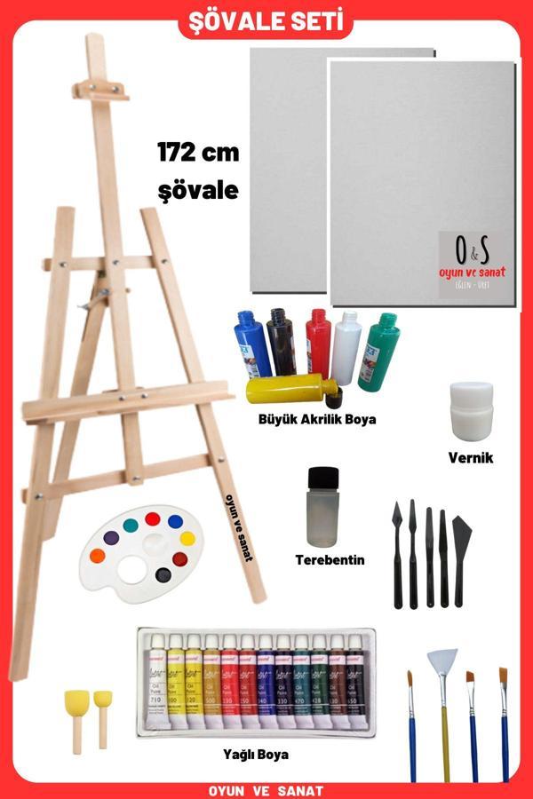 O&S Oyun Ve Sanat Eğlen-Üret Lüks Resim Başlangıç Seti 2-Şövale (Şövalye), Tuval (Tual Seti), Ressam Akrilik Yağlı Boya Seti - Image 1
