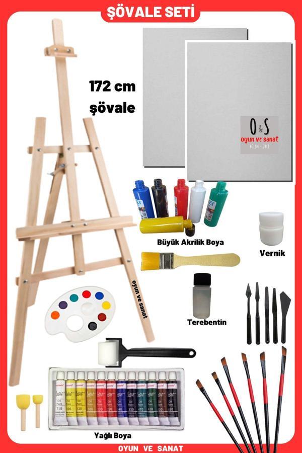 O&S Oyun Ve Sanat Eğlen-Üret Lüks Resim Başlangıç Seti 3-Şövale (Şövalye), Tuval (Tual Seti), Ressam Akrilik Yağlı Boya Seti - Image 1
