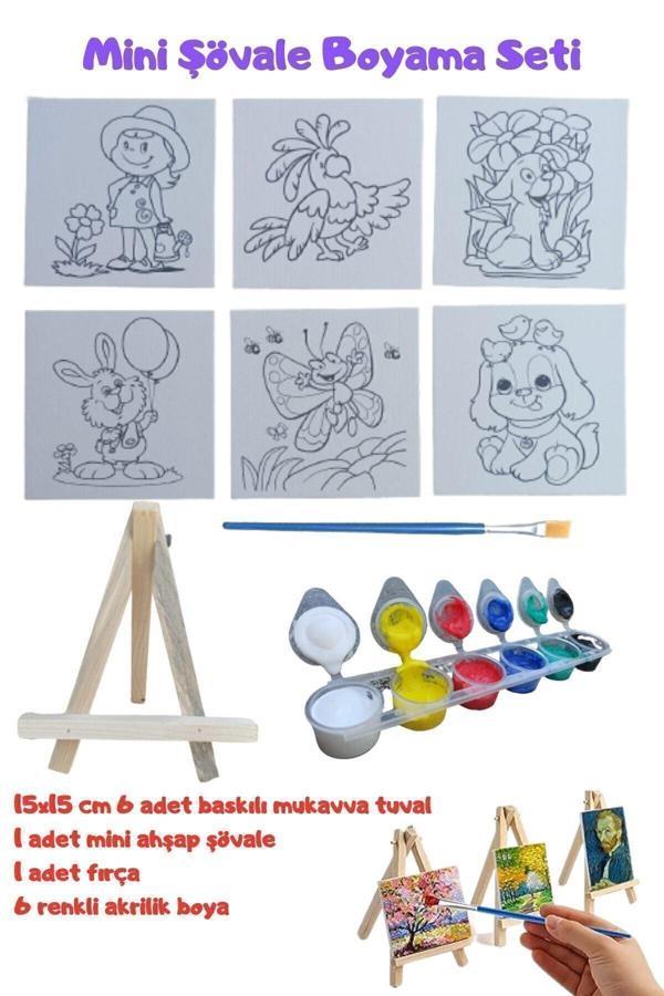 O&S Oyun Ve Sanat Eğlen-Üret Mini Şövale Çizimli Resim Başlangıç Seti, Akrilik Boya, Fırça, Şövale Çocuk Hediye Ressam Seti - Image 1