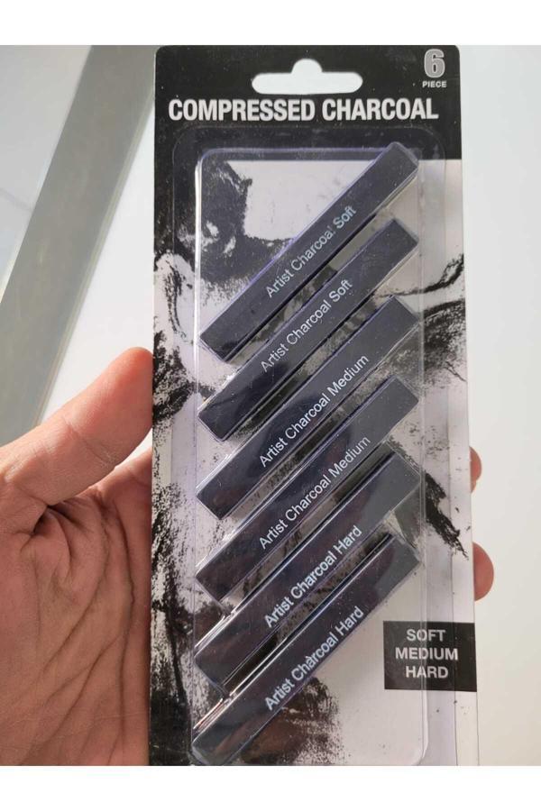 O&S Oyun Ve Sanat Eğlen-Üret Pres Kömür Kalem Blok Füzen Kalemi 6Lı Set Soft-Medium-Hard Eskiz Set Eskiz Set Compressed Charcoal - Image 1