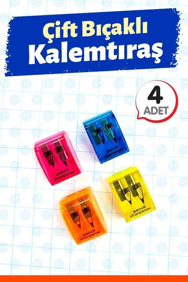 4 Adet Kalemtıraş Çiftli Kapaklı -T1414 - Image 1