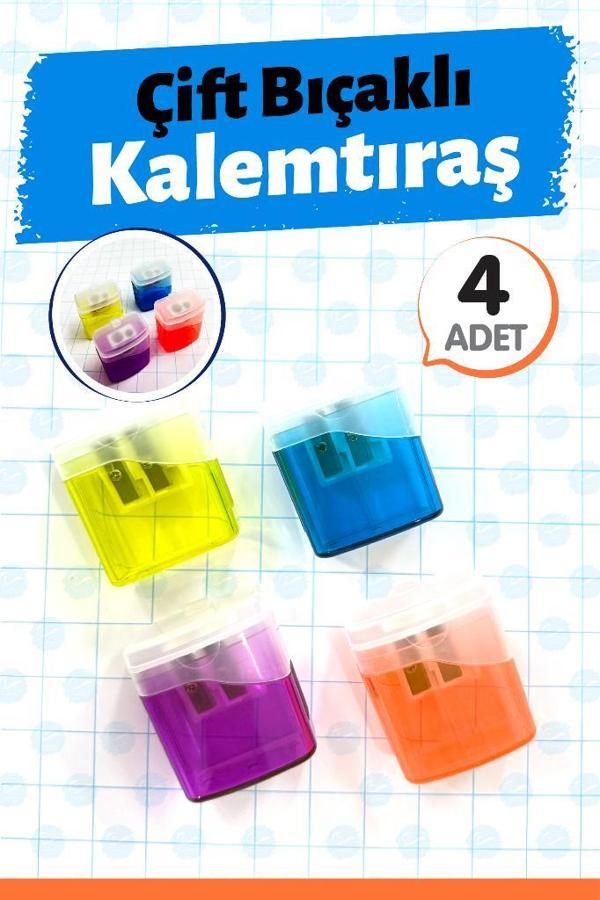 4 Adet Kalemtıraş Çift Bıçaklı Kapaklı -T1416 - Image 1