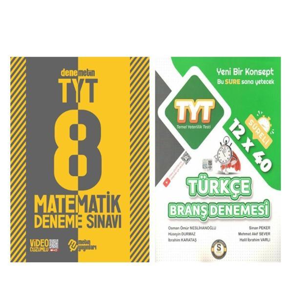 Metin TYT Matematik 8 Deneme ve Süre Türkçe 12 x 40 Branş Denemesi Seti 2 Kitap - Metin Yayınları - Image 1