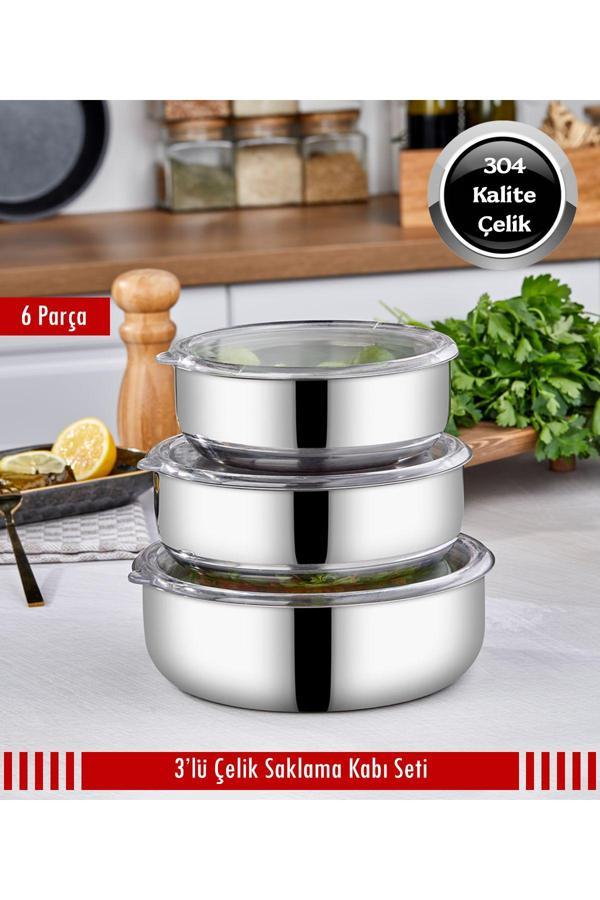 3’lü Çelik Saklama Kabı 6 Parça - Image 1