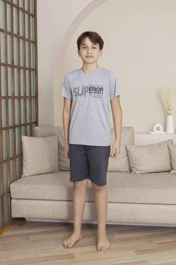 Erkek Çocuk Alt Üst Kısa Kollu Bermude Boy Şort Takım Pijama Takım 4008G - Image 1