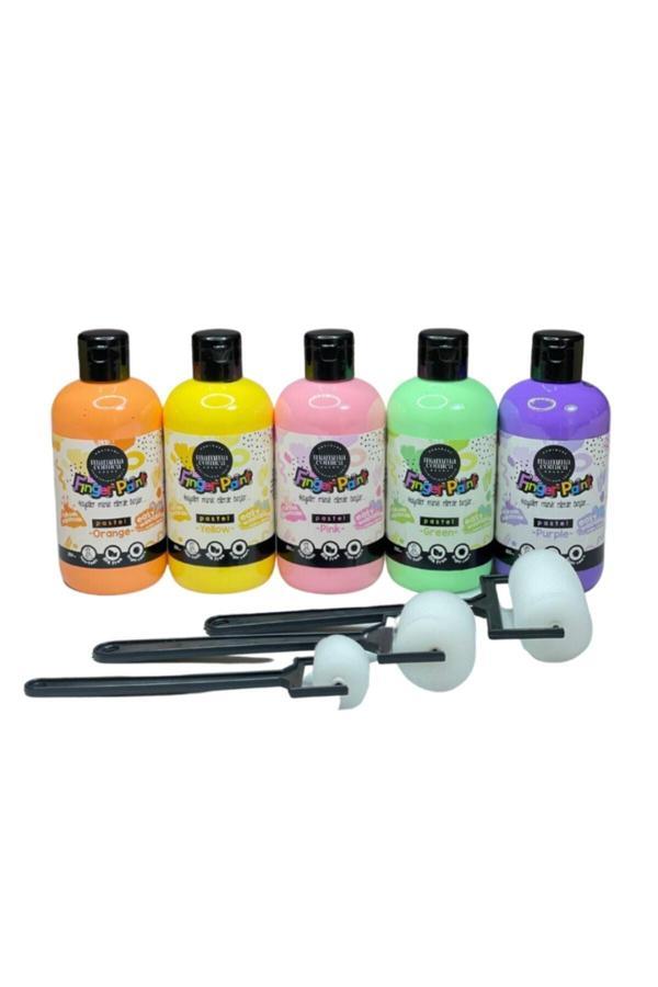 5'li Pastel Mammacomica Yıkanabilir Parmak Boyası-5* 250ml- 3'lü Sünger Roller - Image 1