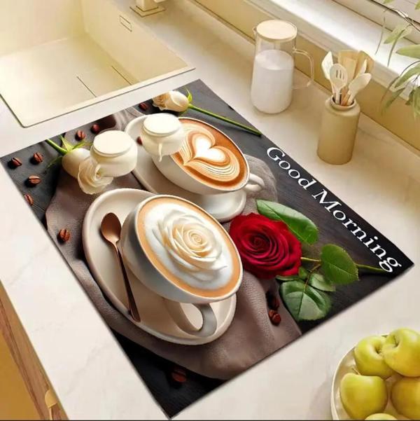 55 CM x 45 CM LATTE KAHVE TASARIMI TEZGAH ÜSTÜ BULAŞIK KURUTMA MATI BULAŞIKLIK KURUTMA ÖRTÜSÜ - Image 1