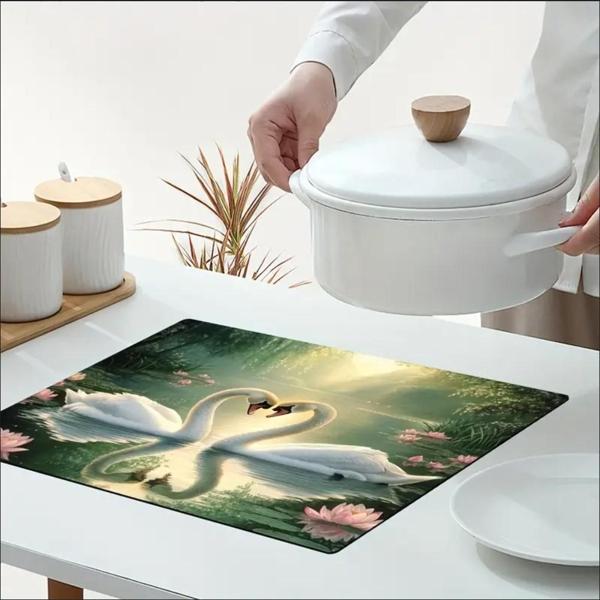 55 CM x 45 CM KUĞU KALP TASARIMI TEZGAH ÜSTÜ BULAŞIK KURUTMA MATI BULAŞIKLIK KURUTMA ÖRTÜSÜ - Image 1