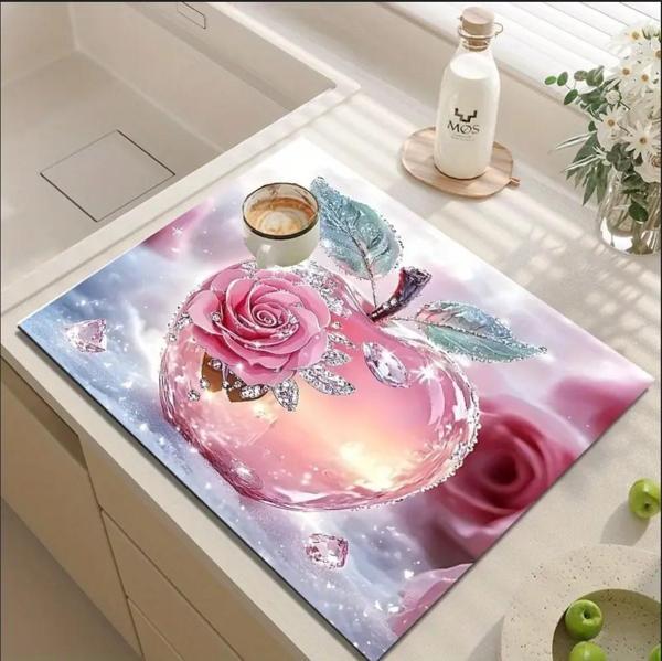 55 CM x 45 CM GÜL ELMAS TASARIMI TEZGAH ÜSTÜ BULAŞIK KURUTMA MATI BULAŞIKLIK KURUTMA ÖRTÜSÜ - Image 1