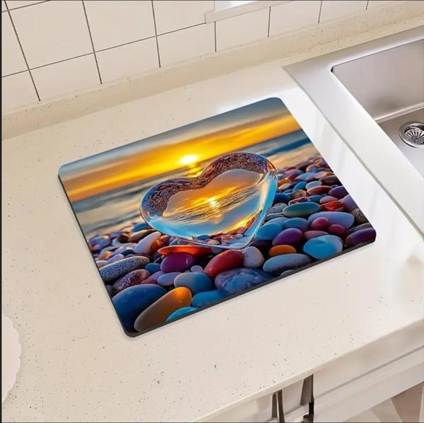 55 CM x 45 CM DENİZİN KALBİ TASARIMI TEZGAH ÜSTÜ BULAŞIK KURUTMA MATI BULAŞIKLIK KURUTMA ÖRTÜSÜ - Image 1