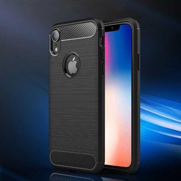 iPhone XR ile Uyumlu Kamera Korumalı Darbe Önleyici Carbon Brushed Silikon Kılıf - Image 1