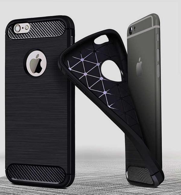 iPhone 6 Plus /6S Plus ile Uyumlu Kamera Korumalı Darbe Önleyici Carbon Brushed Silikon Kılıf - Image 1