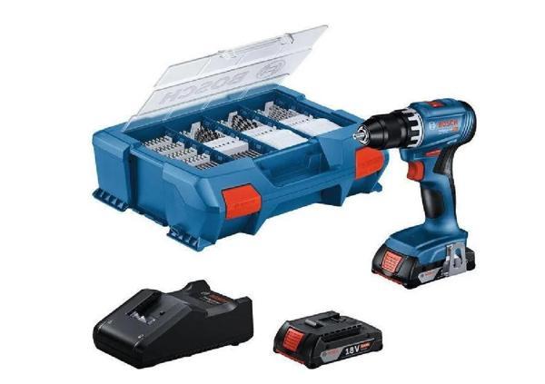 Bosch GSR 18V-45 Çift Akülü 2.0 Ah Vidalama + 63 Parça Aksesuar Seti - Image 1