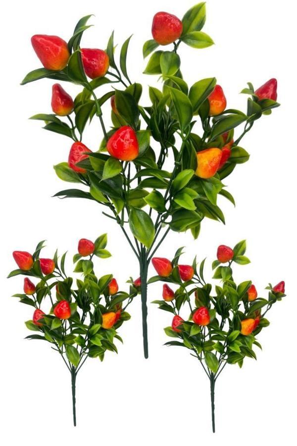 3lü Set Yapay Çilek Demeti Yapay Çiçek 30*20cm Yeşil Yapraklı  - Image 1