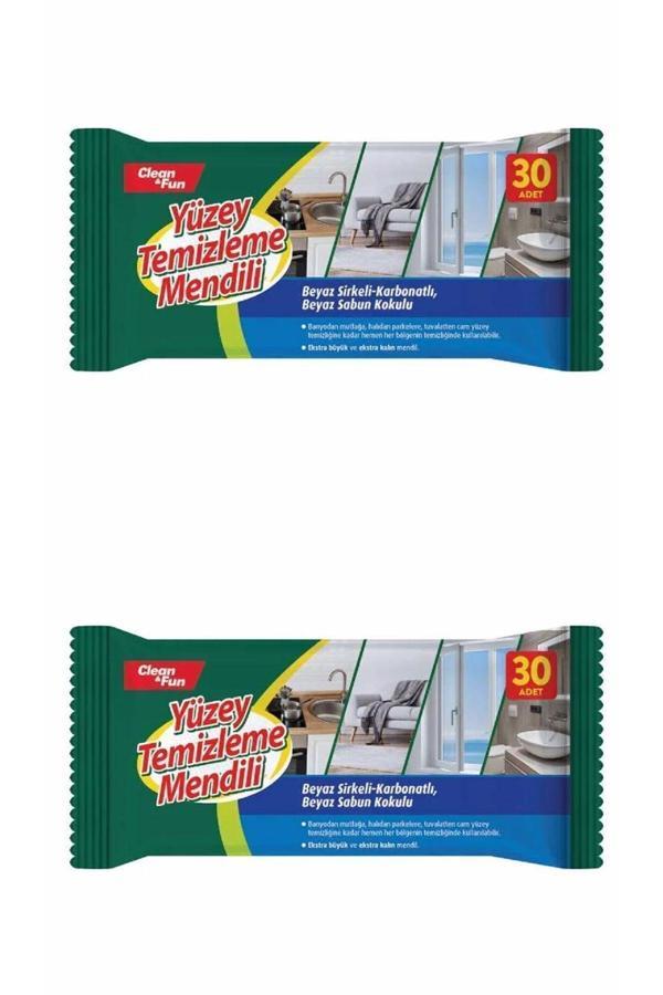 Clean & Fun Beyaz Sirkeli Karbonatlı Beyaz Sabun Kokulu Yüzey Temizleme Mendili 30'Lu 2 Adet - Image 1