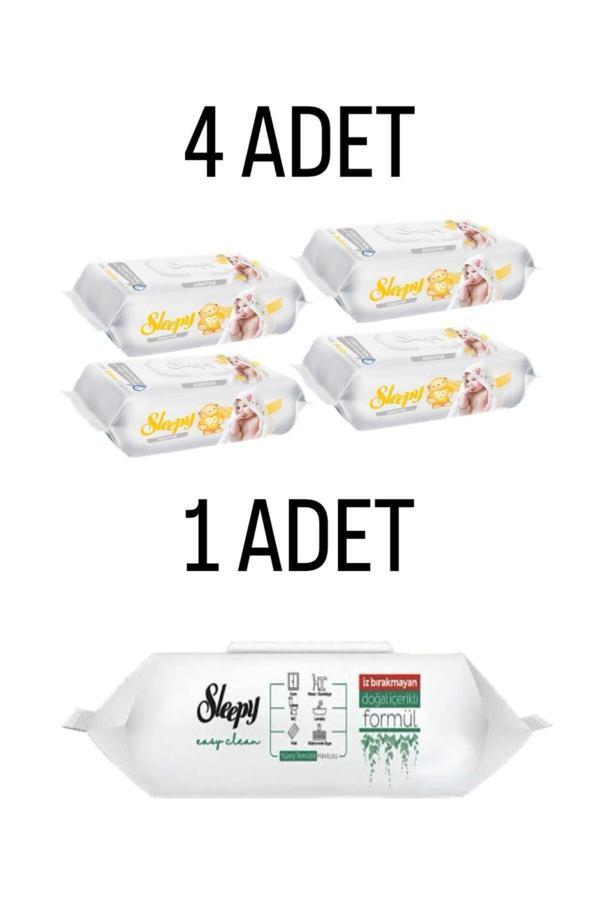 Sleepy Sensitive Islak Havlu 4X90 Lı 360 Yaprak-Sleepy Easy Clean 100 Lü Yüzey Havlusu 1 Adet - Image 1