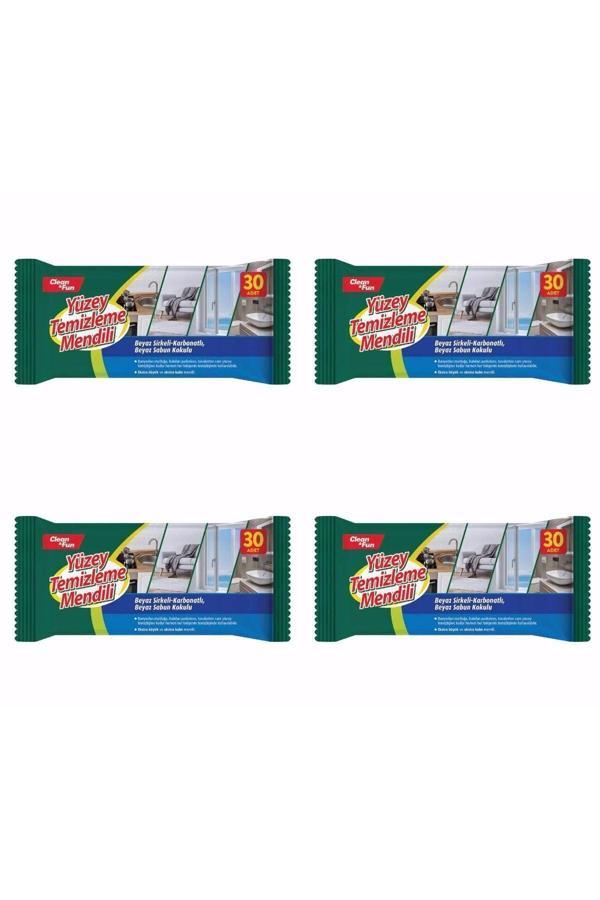Clean & Fun Beyaz Sirkeli Karbonatlı Beyaz Sabun Kokulu Yüzey Temizleme Mendili 30'Lu 4 Adet - Image 1
