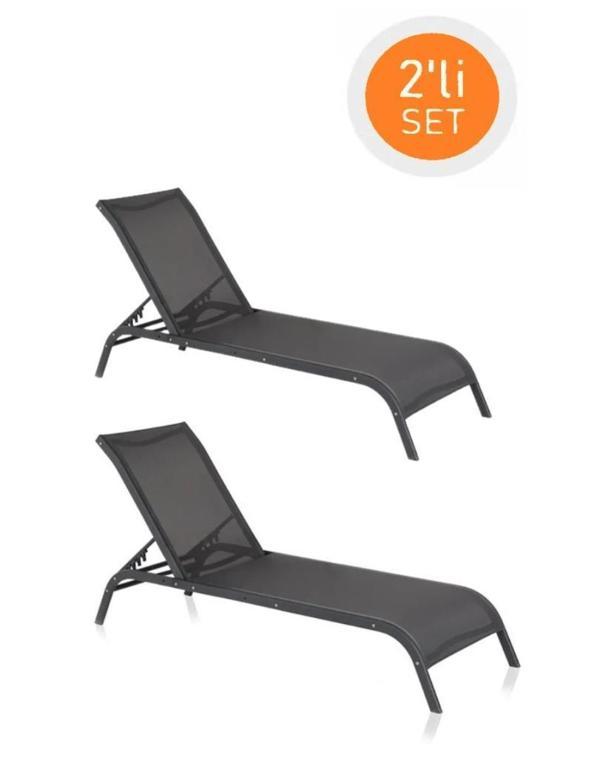 Omnipazar SY-2532 Brezza Fileli Alüminyum Lüks Şezlong Antrasit 2'li Set - Image 1
