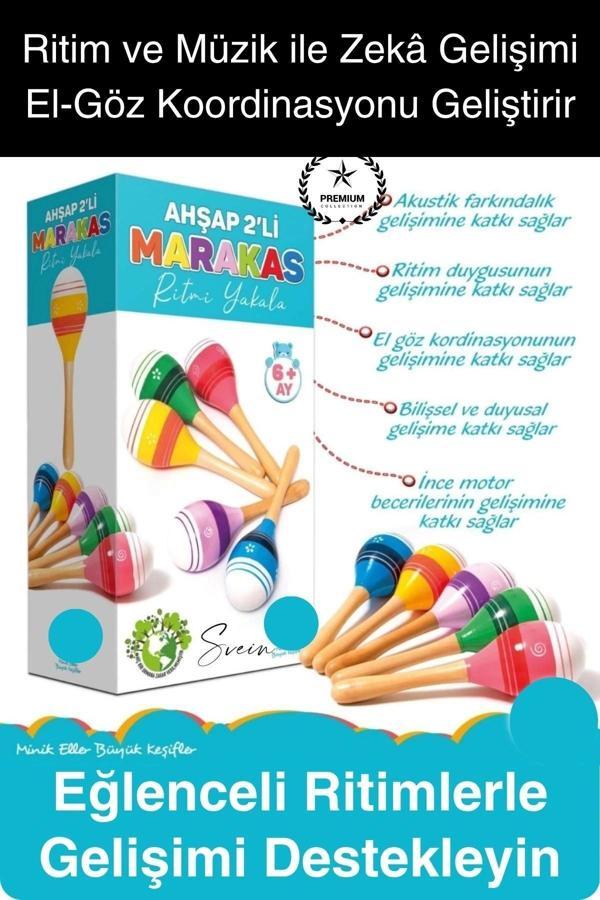 Ahşap 2'li Marakas Seti Ritmi Yakala Müzik Aleti Çocuk Bebek Sesli Çın Çın Davul Çıngırak Vurmalı - Image 1