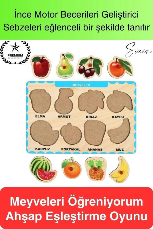 Premium Meyveler Ahşap Bul Tak Puzzle Eğitici Oyuncak Tutmalı Elma Armut Motor Becerisi Gelişim - Image 1