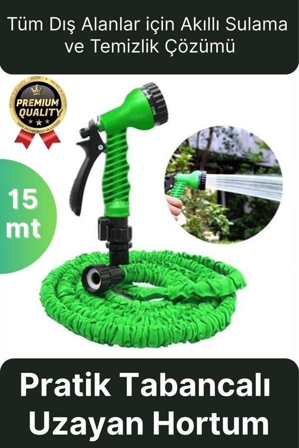 Çok Amaçlı Kırılmaz Dolaşmaz 7 Fonksiyonlu Bahçe Sulama Araç Yıkama Tabancalı Uzayan Hortum 15 Metre - Image 1