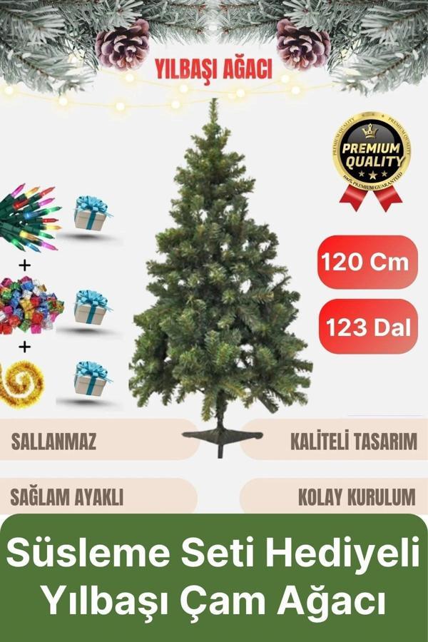 Premium Kalite Yeni Yıl Süsleme Seti Renkli Işık Hediye Yılbaşı Çam Ağacı Noel Paketi 120 Cm 123 Dal - Image 1