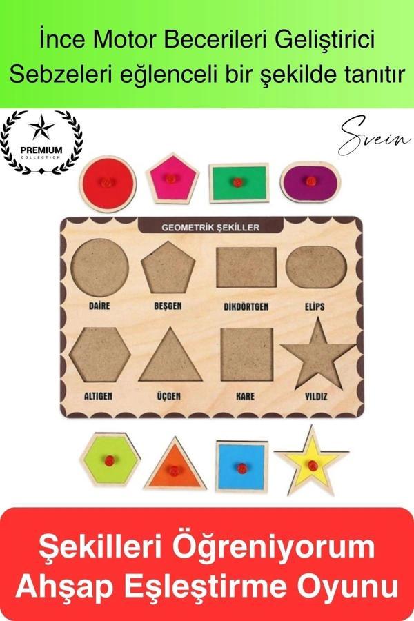Premium Geometrik Şekiller Ahşap Bul Tak Puzzle Eğitici Oyuncak Tutmalı Motor Becerisi Gelişim - Image 1