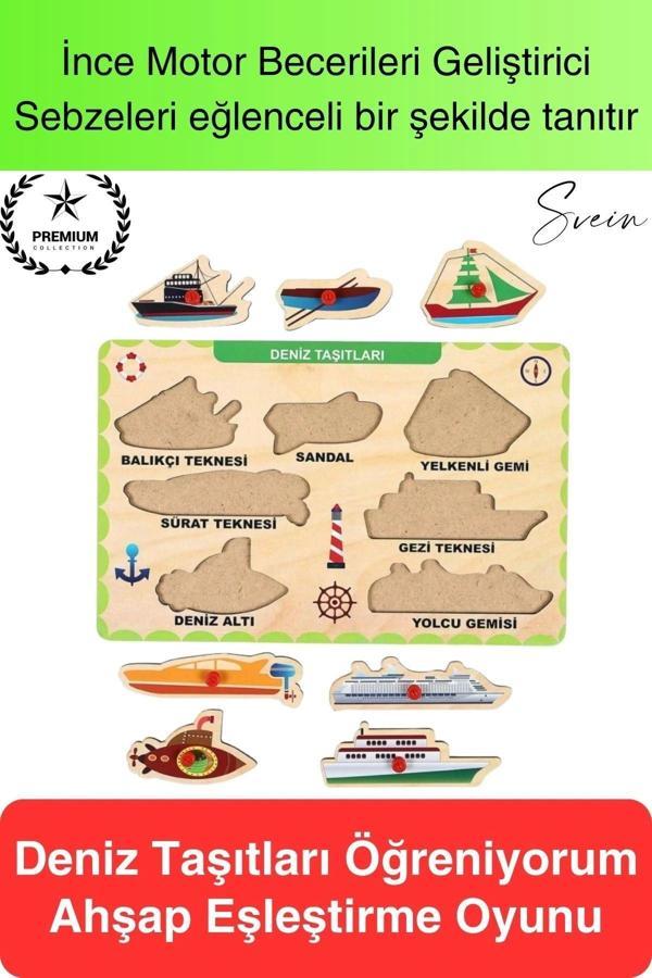 Premium Deniz Taşıtları Ahşap Bul Tak Puzzle Eğitici Oyuncak Tutmalı Motor Becerisi Gelişim - Image 1
